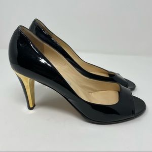 Jimmy Choo Black Patent Leather Pump Open Toe 41